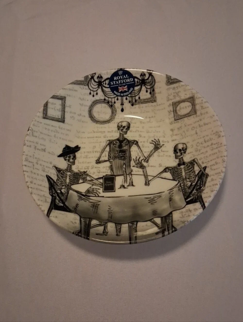 Royal Stafford Cream and Black Skeleton Pasta Bowl - Bone Appetit!